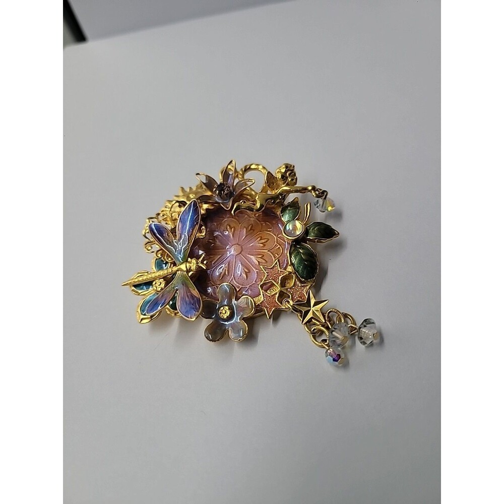Vintage Kirks Folly Fairy Dragonfly Garden Brooch Iridescent Medallion Retired - Picture 16 of 16